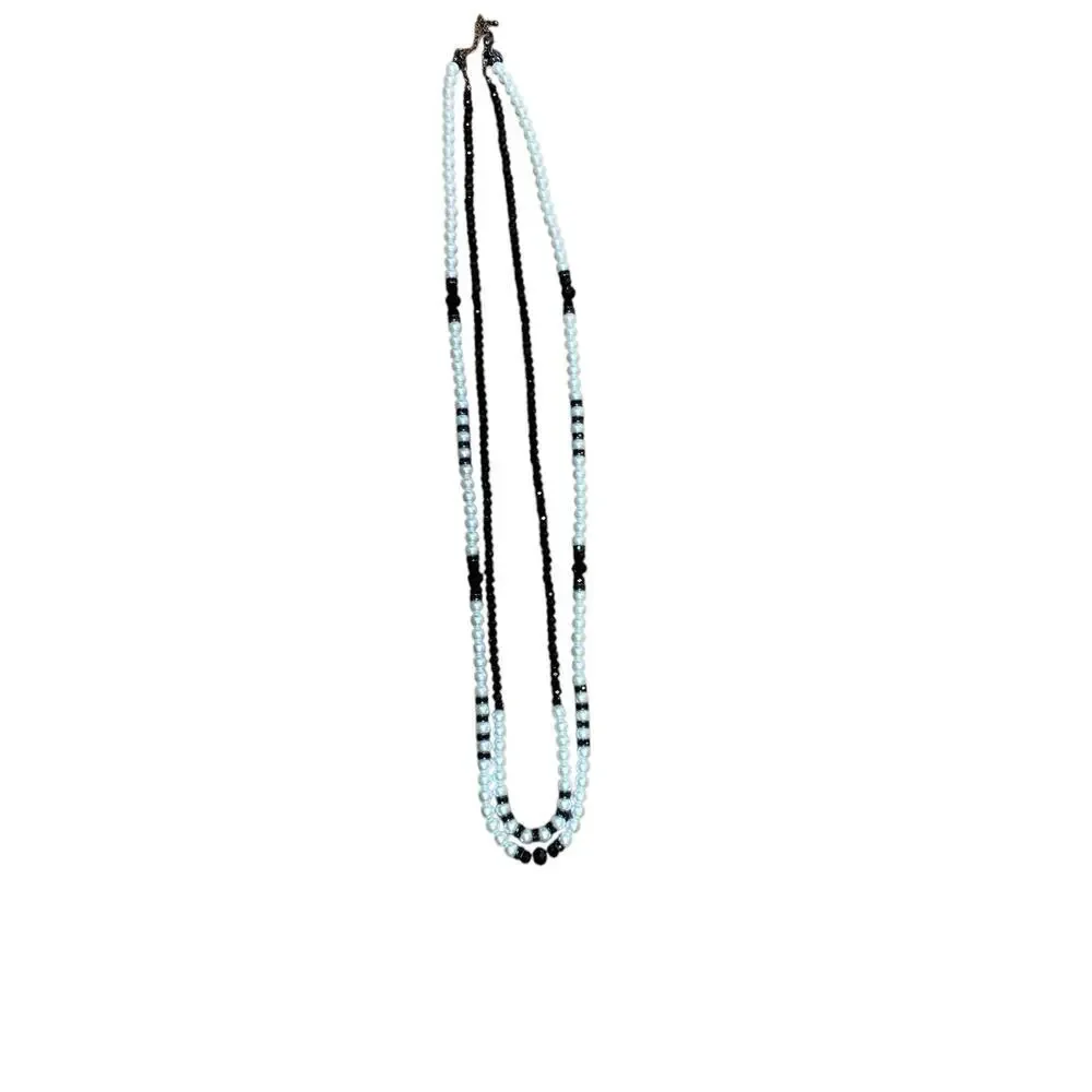 WHBM Pearl Black Glass Double Strand Necklace